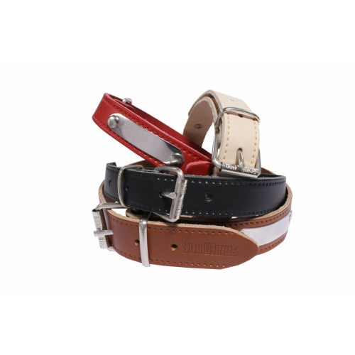 COLLAR CUERO CON PLACA Rojo 35 mm x 65 cm